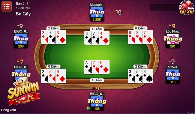 Game Bài Ba Cây - Cách tính điểm và so bài khi ngang điểm